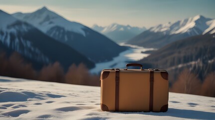 mountain winter travel vacation bannersuitcase  .Generative AI