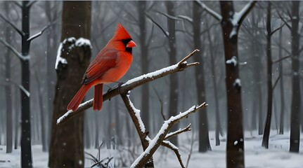 Cardinal bird in winter forest Set of illustration .Generative AI - obrazy, fototapety, plakaty