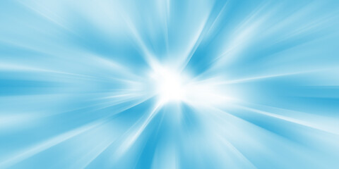 Blue abstract background divergent rays of light zoom blurred in motion flat graphics copy space