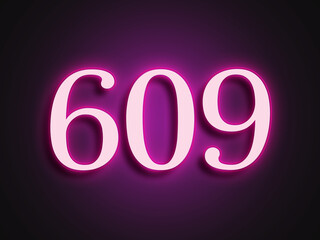 Pink glowing Neon light text effect of number 609.	