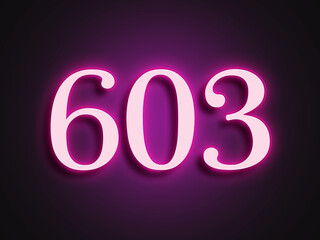 Pink glowing Neon light text effect of number 603.	