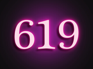 Pink glowing Neon light text effect of number 619.	