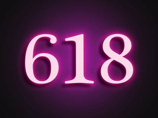 Pink glowing Neon light text effect of number 618.	