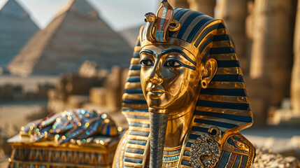 Egyptian Pharaoh, headpiece, majestic ruler - obrazy, fototapety, plakaty