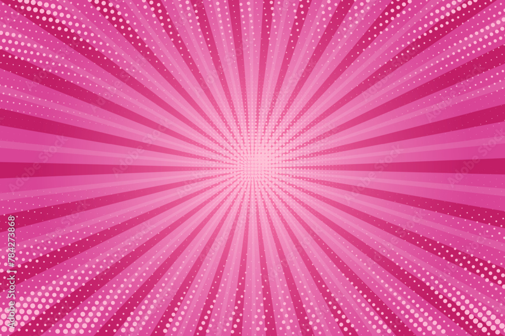 Poster pink comic background. cartoon pop art burst rays pattern. abstract radial texture frame with stars.