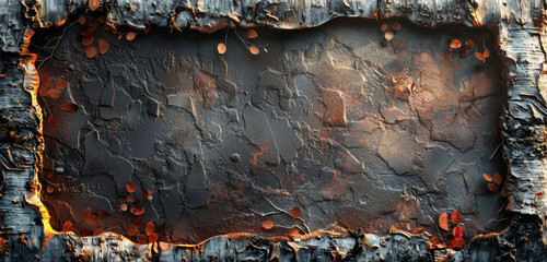 Abstract grunge frame with dark tones and orange accents.