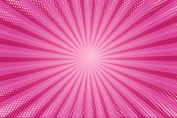 Pink comic background. Cartoon pop art burst rays pattern. Abstract radial texture frame with stars. Vector retro superhero explode with halftone effect