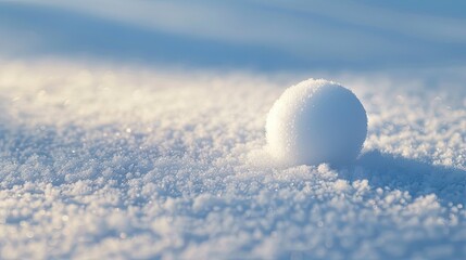 Single perfect snowball on a smooth snowy field
