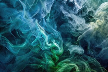 Sapphire and emerald smoke intertwining like precious stones in mist