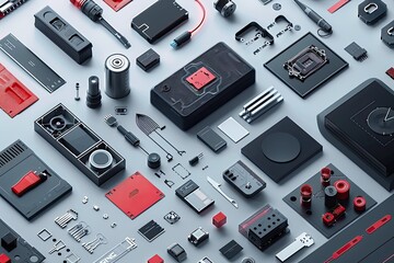 Exploded view infographic detailing a products components with sleek graphical elements