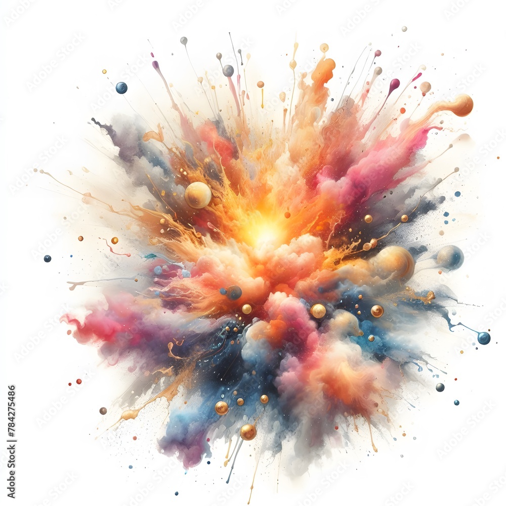 Poster abstract colorful paint splashes on dark background. 3d render illustration generated by ai