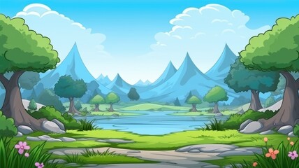 Enchanting Forest Landscape: A Cartoon Background Illustration