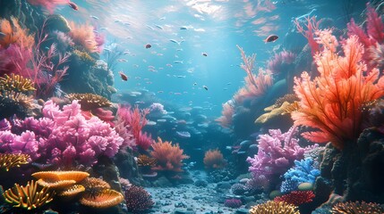Vibrant 3D of Diverse Coral Ocean Life Teeming with Biodiversity
