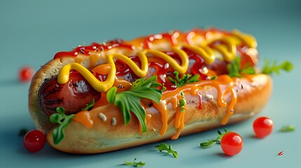 Tempting Calorie-Laden Hotdog: A Visual Indulgence in Unhealthy Eating