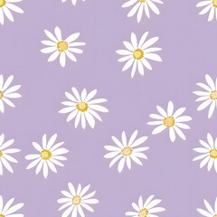 Obraz premium light purple background with white daisies, simple seamless pattern