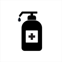 Vector symbol of hand sanitizer bottle icon with black and white color. Medical care pictogram