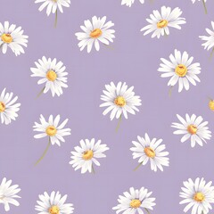 light purple background with white daisies, simple seamless pattern