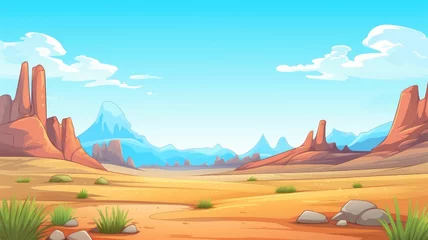 Fotobehang Vibrant Desert Landscape, Colorful Cartoon Illustration © chesleatsz