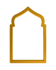 Islamic frame with 3d gold border, gold 3d arab windows frame silhouettes. Arabic traditional architecture.