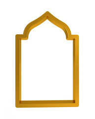 Islamic frame with 3d gold border, gold 3d arab windows frame silhouettes. Arabic traditional architecture.
