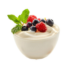 Berry Yogurt Delight: A fresh and healthy breakfast bowl featuring creamy yogurt topped with a variety of juicy berries and a hint of mint