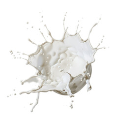 Milk Splash on White Background with Glass and Drops