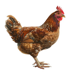 Brown rooster and chicken, isolated on white background, representing farm poultry in closeup studio image