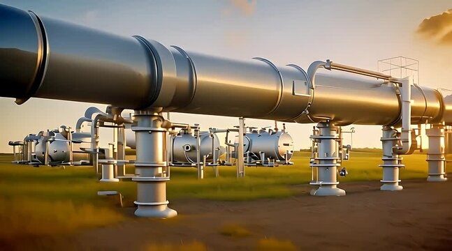 Industrial Pipeline System During Golden Hour