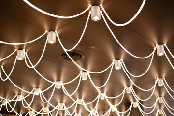 Ceiling Moldings With Smoke Detector And LED Ceiling Vights - obrazy, fototapety, plakaty