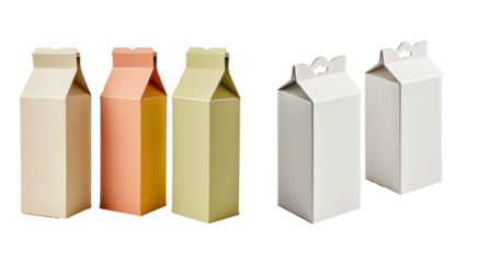 Colourful milk box isolated on transparent background. Mockup