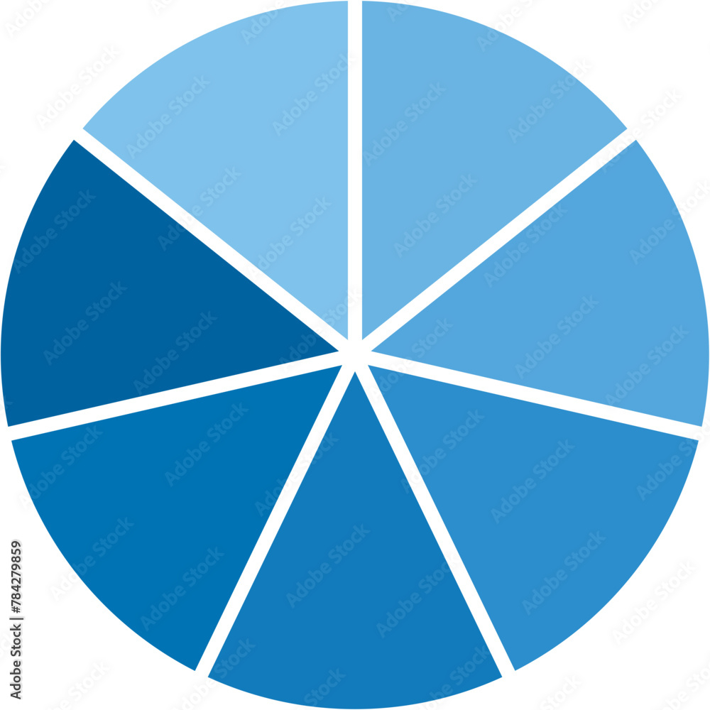 Aufkleber single blue gradient separate round piecharts icon with 7 parts. morden flat design vector business 