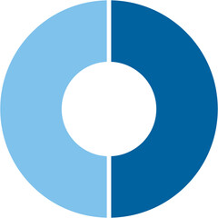 Blue gradient separate doughnut graph pie chart icon with 2 colourful parts. Morden flat design vector illustration diagram infographic for web logo button app ui ux isolated on white background