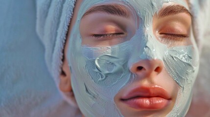 Relaxing facial mask portrait in soft focus.