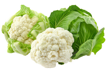 Cauliflower and green cabbage isolated on a transparent background - obrazy, fototapety, plakaty