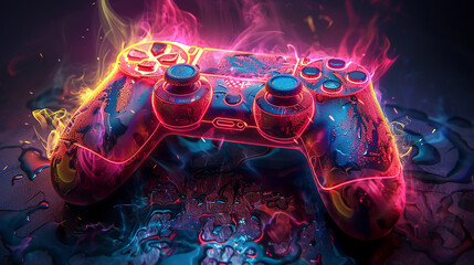 Royal game controller crowned in glory, vibrant swirls of gaming prowess, reign over digital realms - obrazy, fototapety, plakaty