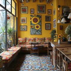 Invigorating Bohemian Cafe Interior Adorned with Lights