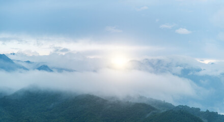 Landscape of mountain covered fog