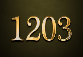 Old gold effect of 1203 number with 3D glossy style Mockup.	