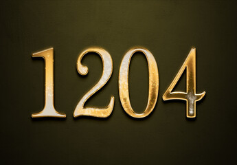 Old gold effect of 1204 number with 3D glossy style Mockup.	