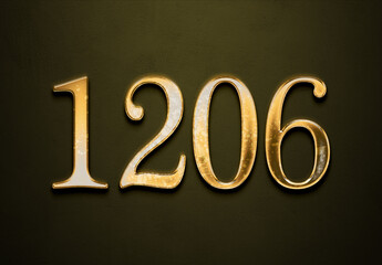 Old gold effect of 1206 number with 3D glossy style Mockup.	