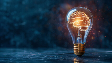 Conceptual light bulb with brain inside, creative innovation idea