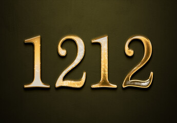 Old gold effect of 1212 number with 3D glossy style Mockup.	