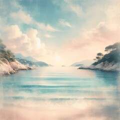 Paint a calming seascape with soft, pastel hues capturing the tranquility of coastal scenes, mirroring the desire for relaxation and escapism. - obrazy, fototapety, plakaty