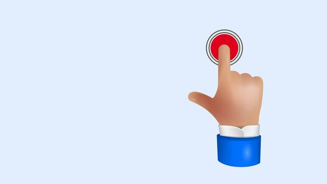 Stop. Cartoon hand, pressing the red button with your thumb.
 A template for animation.