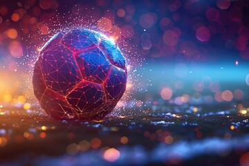 A Polygonal Football Championship Scene with a Starry Space Theme in Blue and Purple Hues - obrazy, fototapety, plakaty