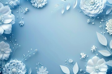 Fototapeta na wymiar pastel white and blue flower, space for text, wedding invitation concept