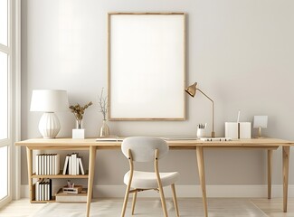 minimalist style frame mockup in a wooden colored style on the wall