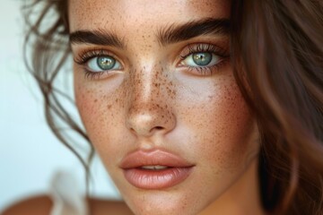 Close-up portrait of a woman with freckles