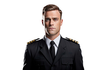 Male pilot wearing pilot uniform, Isolated on transparent background.