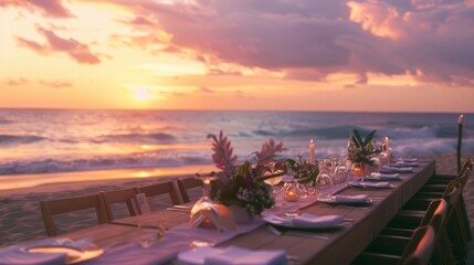 Intimate sunset dining on the sand, ideal for couple's retreat and luxury experiences.